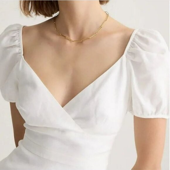 NWT - J. Crew Puff-sleeve V-neck midi dress in stretch linen blend - Picture 2 of 5